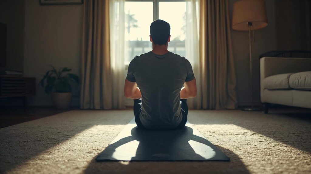 Ein Mann liegt auf einer Yogamatte und führt ein Training für den unteren Rücken durch